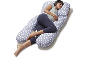 ‎NIIMO 4-in-1 Seitenschläferkissen U Form - Schwangerschaftskissen und Stillkissen mit Bezug - zum Schlafen - Waschbarer Stillkissenbezug (Grau-Weiße Herzen) Niimo