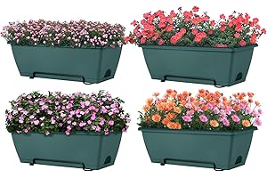 LIANTRAL Juego de 4 Maceteros Colgantes - Macetas de Balcón Modernas con Drenaje - Jardinería Urbana Vertical sin Taladrar - Ideal para Plantas Aromáticas, Flores - Verde