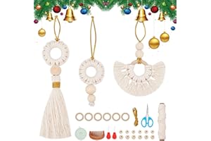 FREEBLOSS 6 Ensembles Kit de Macramé de Noël pour Débutants Ornements Suspendus pour Sapin de Noël pour Tenture Murale de Vacances