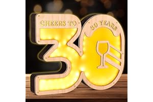 Giftota Upgrade Original 30th Birthday Gift for Women Men, Money Gifts for 30th Birthday with LED Fairy Lights, 2024 Wooden Sign Guest Book, 30th Birthday Decoration, Personalised Gifts for Women Men