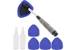 alwaiiz Nettoyage Pare Brise Kit avec 4 Tampons Microfibres et 2 Vaporisateurs de 100ml, Extensible Nettoyant Pare Brise Interieur, Convient pour le Nettoyage des Vitres, Bleu