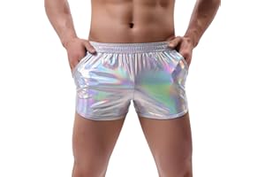AMY COULEE Herren-Shorts, Metallic, sexy, holografisch, glänzend, glitzernd, Rave-Kostüm, Outfit, kurze Hose