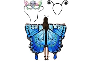 FOHYLOY Schmetterling Kostüm Damen, Frauen Schmetterlingsflügel, Faschingskostüm für Damen, Schmetterling Karneval Kostüm Damen, Kostüm Prop für Cosplay Karneval Fasching Party (Blau)