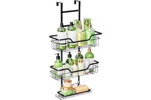 MDDK DY Etagere Douche à Suspendre, Porte Savon Douche sans Perçage, Support gel Fouche Salle de Bain, Etagere Salle de Bain avec Porte-Savon, Noir