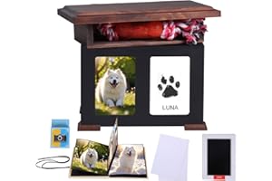 WOODURN Pet Ashes Box Urns for Dog Memorial XLarge Wooden Funeral Cremation Urns with Photo Frame Memorial Keepsake Memory Box with Black Flannel as Lining Loss Pet Memorial Remembrance Gift