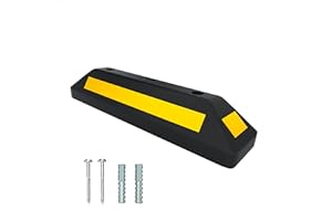 Berry PVC Parking Wheel Stopper | 57CM Wheel Stop with Yellow Reflective Stripes, Includes Screws and Anchors | Parking Curb for Car Parks, Garages | Parking Target Block for Car, RV, Truck (1 Pcs)