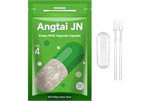 ANGTAI JN Small Empty Capsules, AngtaiJN 100 Count Clear Vegetarian Capsule, Size 4 DIY Pill Capsules Filling Empty Caps with Micro Lab Spoon, Kosher, ISO9001, Gluten Free, Halal Certified, Non-GMO Certified