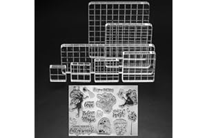 SZJYG 7 Stk Acryl Stempelblock Set, Transparent Acrylblock Stempel mit Gitterlinien, Acryl Stanzblöcke für Scrapbook Fotoalbum Hand Schnitzen Handwerk Scrapbooking, mit Silikonstempel