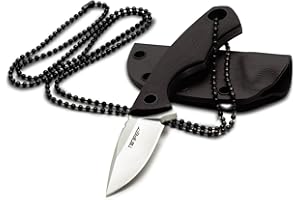 TONIFE HKT2018 Cuchillo de cuello Mini navaja de bolsillo de supervivencia al aire libre, cuchillo EDC fijo, cuchillo recto portátil de 43 mm, cuchillo de cuello con funda Kydex y cadena de bolas