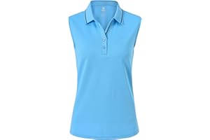 AjezMax Mujer Polo sin Manga Deportes Tenis Golf Poloshirt con Botón Verano Correr Camiseta Trabajo Transpirable Yoga Tops