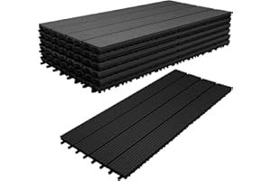 Ikodm WPC Terrassenfliese 30x60 cm, Klickfliese, Balkonfliese, anthrazit, wasserfest, korrosionsbeständig, einfach zu verlegen (6 er Pack -1m²)