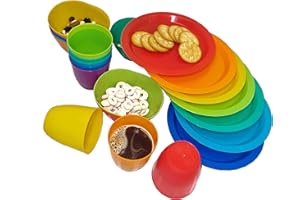 FURNITUREXTRA Kids Party, Garden and Picnic Microwave Safe Assorted Colours Plates and Tumbler - Pack of 24 (8 Each)