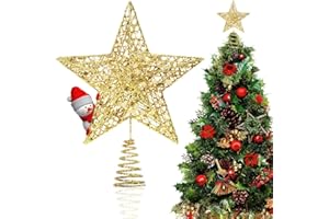 KUAOWT Adorno Estrella Arbol Navidad Dorada, Purpurina Adornos Estrella para Arbol de Navidad con Lentejuelas, Oro Decoración de Estrellas de Árbol de Navidad para Decoración de Navideñas Fiesta Casa Hogar