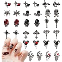 100 Stück 3D Nagel Charms Silber | 10 Verschiedene Gothic-Designs Für Nail Art