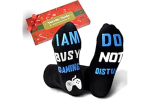 HENDCKS Funny Novelty Gifts Gaming Socks - Christmas Stocking Fillers for Teenage Boys Girls Presents for Men Dad Women Secret Santa Birthday Valentines Gifts for Him Do Not Disturb I Am Busy Gaming Socks