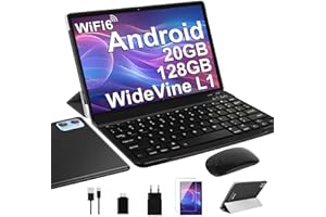 DEERTiME 2025 Tablet 10 Pollici Android, 20GB RAM+128GB ROM(TF 2TB), Octa Core/5G+2.4G Wi-Fi 6/Bluetooth 5.0/6000mAh/Widget/8MP+5MP/Widevine L1, GMS Tablet 2 in 1 con Tastiera e Mouse - Nero