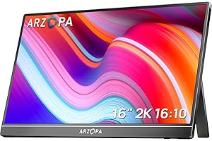 ARZOPA 16.0" 2.5k Monitor Portátil, Pantalla Portatil HDR 2560x1600, 500nits 8bit QHD, Monitor Portátil USB-C HDMI para Portátil, 16:10 IPS, Soporte Unipolar para Mac PC PS4/5 Xbox Switch