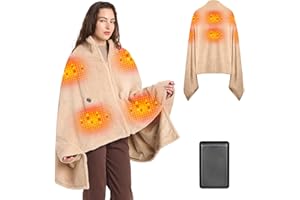 Moteoza Manta Eléctrica Sin Cables 160x90 cm con Batería 16000 mAh, 6 Zonas de Calor, 3 Niveles de Temperatura, Portátil Franela Chal Calefactable Termica para Hogar, Oficina, Coche y Camping(Caqui)