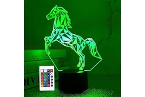 FULLOSUN Veilleuse 3D LED, lampes LED pour tables de bureau, ciel nocturne de dinosaures, chargeur USB 16 couleurs, la décoration pour la chambre des enfants cadeau d'anniversaire pour Noël et Halloween Cheval