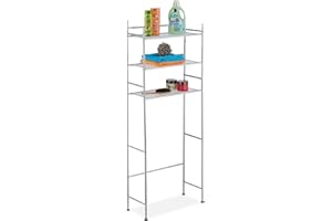 Relaxdays Mobile Lavatrice in Metallo, 3 Scaffali, Mobiletto per Asciugatrice, Bagno WC, HLP: 152,5x58x25 cm, Argentato, 1 pz
