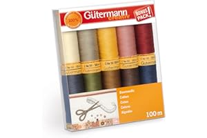 GÜTERMANN Gutermann 734521-3-Juego de Hilos Natural, 50 bobinas de 100 m, 10 Unidades, Algodón, Multicolor, 1000