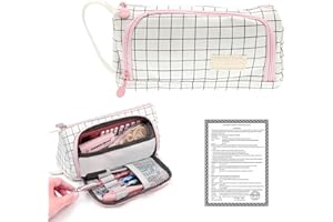 KYYLZ Astucci Portamatite Grande Capacità, Multifunzione, per Scuola Media, Università, Ufficio, Studenti, Ragazzi, Donne, Plaid Nero (20*11*8.5 cm)