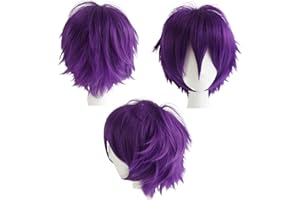 ‎GAIRYAN Gairyan Perücke Violett Perücke Damen Unisex Anime Cosplay Wig Kurze Synthetische Perücke Frauen Herren Gerade Perücken Halloween Perücke Karneval Kostüm Themen Party Kostüm