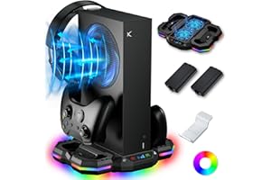 RGB-Kühlständer mit Ladestation für Xbox Series S, ZAONOOL Dual-Controller, 2xwiederaufladbarer Akku, Headset-Haken und USB 3.1-Anschluss