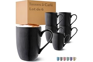 Cosumy Lot de 6 Mugs à Café Grande – Céramique Noire Mate – Style Moderne – Passe au Micro-ondes & Lave-vaisselle