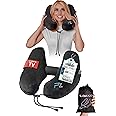 FLOWZOOM Air Inflatable Neck Pillow for Travel – H-Shape Airplane Pillow with 5 Sleeping Positions, Quick Inflation, Adjustable Pressure, Detachable Hood, Soft Plush Cover – Size M, Black