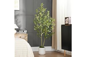 Keeplush 5ft Artificial Olive Tree, Fake Olive Tree with 420 Lifelike Leaves and 30 Fruits, Tall Artificial Olive Silk Plants in White Pots for Living Room Bedroom Balcony Corner Office Decor