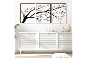 PDUODUO Conjunto de 3 PCS árbol de la vida de pared decorativa decoración de la pared de metal señal de árbol pájaros en rama escultura de metal para el hogar jardín oficina (15,7inx35,4in)