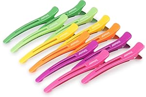 AIMIKE 12 Pezzi Fermagli per Capelli per lo Styling Della Sezione, Pinze per Capelli a Becco D'anatra Senza Pieghe con Banda in Silicone, Professionali Fermagli per Capelli per Parrucchieri, Neon