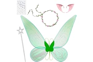 GUGATAD Alas de Hada,Alas de Hada Adulto,Fairy Wings Incluir Orejas Elfo,Varita de Estrella etc,Alas Hada,Disfraz Adulto Infantil de Hada Juego de Role Cumpleaños(Verde)