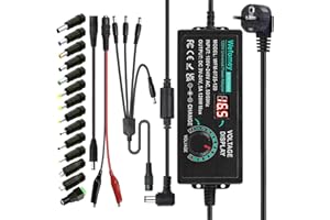WEFOMEY 3-24V 5A 120W Adjustable Power Adapter, Universal Adjustable Power Supply Adapter, 100V-240V AC to DC 5A Power Supply with 14 Tips and 1 Socket to 4 Male Splitter Cable for Household Electronics, DC