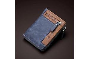 Cartera con cremallera para hombre, tarjetero de crédito de negocios, bolsillo con bloqueo RFID, cartera para hombres de gran capacidad para identificación, Azul, Moda