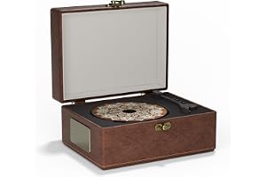 Yintiny Bärbar CD-spelare i vintagestil med Bluetooth, brunt läder