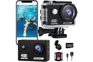 TIMNUT Action Cam 4K 30fps con 64G SD Card, 40M Fotocamera Subacquea HD WiFi 20MP Videocamera,170 ° Telecamera 4k con Stabilizzatore Telecamera Subacquea, 2 Batterie e Accessori di Montaggio