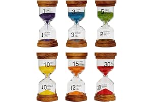 Set med 6 stycken timglas för barn, makronfärger glas timglas set 1/3/5/10/15/30 minuter visuell timer för barn, färgglad tim