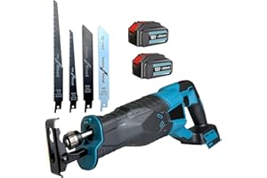 SQUAELTIRS Akku Reciprosäge 18V, Ersatz für Makita 18V Akku, Elektrische Säbelsäge mit 2x 5.5AH Akku und Ladegerät, 4 Sägeblätter, 3500RPM Variabler Geschwindigkeit, für Metall, Holz, PVC-Rohr