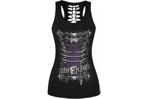 Ocean Plus Femme Crâne Sport Débardeurs Gothique Cache-cœur Gilet d'entraînement sans Manches Chemise Criss Cross Noir T-Shirt Halloween
