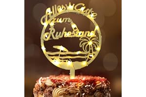 Retirement Cake Toppers, Seutgjie Rente Deko Frau Mann Holz mit LED Lichterkette Kuchen Deko für Kollegen Familie