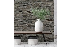 GAULAN 127672 - Carta da Parati Lavabile in Vinile Imitazione Pietra Ardesia Strutturata in Rilievo per pareti Soggiorno Cucina Bagno corridoio Sala da - Rotolo di 10 m x 0,53 m