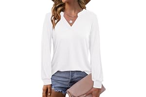 Beluring Langarmshirt Damen Elegant V Ausschnitt Tunika Bluse Einfarbig T-Shirt