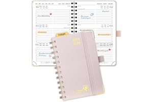 ‎POPRUN POPRUN Taschenkalender 2024 2025 Klein Ringbuch mit Hardcover, ca. A6 (16 x 10,5 cm) - Kalender 2024 2025 Klein (Aug.2024-Dez.2025) - Wochenplaner mit Vergoldete Schutzecken - Hellrosa
