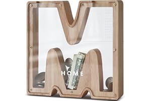 DBPBToU Hucha Madera, Hucha Transparente Personalizada, Cerdito para Niños, Billetes Creativa para Regalo de Cumpleaños/Decoración del Hogar/Recuerdo (M)