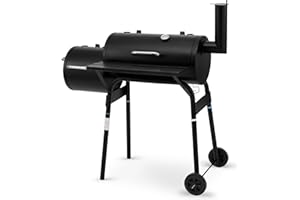 tepro BBQ Smoker Grill Wichita, mit 2 Grillkammern, Rädern und Thermometer im Deckel, Maße ca. 112 x 63 x 116,5 cm, Schwarz