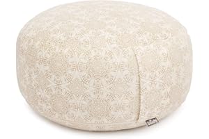 Bodhi Meditationskissen RONDO | Abnehmbarer Bezug aus 100% Baumwolle | Bio-Dinkelfüllung | Höhe 14-20 cm | Praktische Trageschlaufe | Maharaja Collection (Madurai/ecru)
