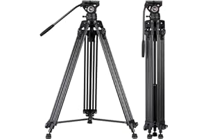 Cayer Trépied vidéo Robuste, 64 Pouces BV30-Caméscope Trépied en Aluminium, Tête Fluide K3, Écarteur de Niveau intermédiaire, Charge maximale 13,2 LB, Prise de Vue DSLR
