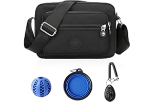 CELERAUR Borsa per dolcetti per cani, Borsa da passeggio per cani con ciotola da viaggio pieghevole, clicker e palline giocattolo, tracolla regolabile, Borsa per dolcetti per addestramento del cane (nero)
